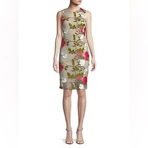 $169 Calvin Klein Lace Illusion Sheath Dress 6 Colorful Embroidered Mesh
